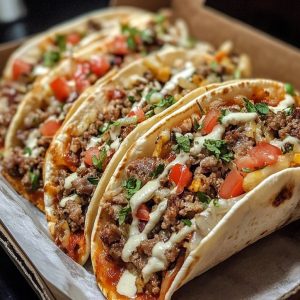loaded beef tacos with fries (2 pcs)
