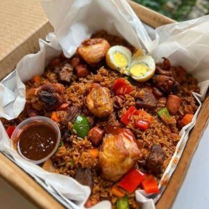 assorted jollof rice comes with extra fried chicken ghc150, and assorted alone is ghc80 & 100