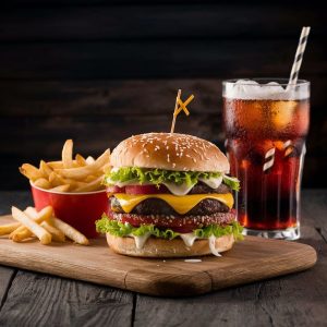 loaded double cheese burger comes with fries & a drink for ghc200 and the burger alone is ghc90