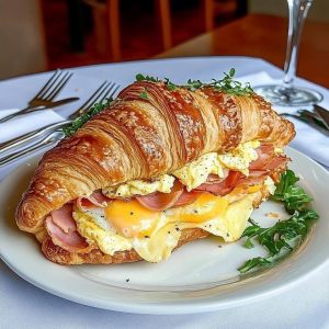 croissant sandwich with fries